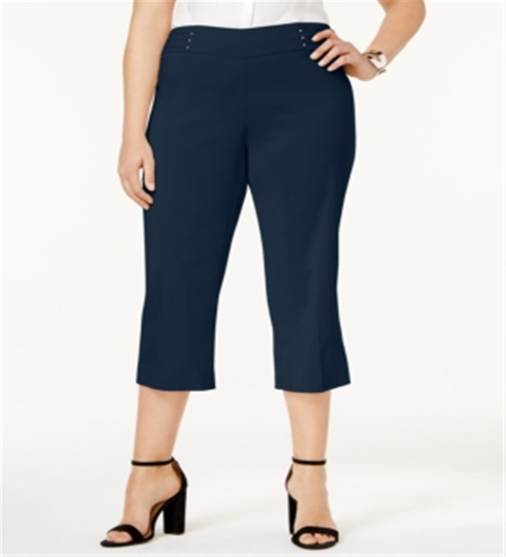 JM Collection Women's Tummy Control Pull on Capri Pants Blue Size 1X