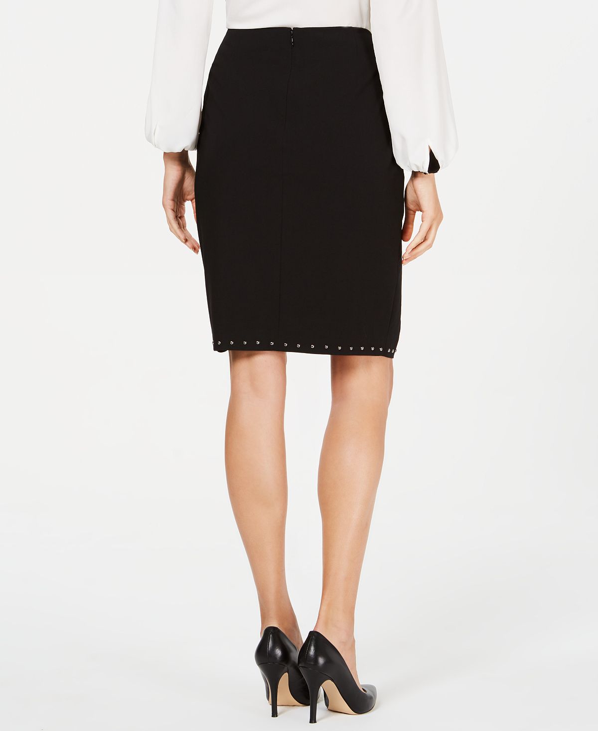 Calvin Klein Women's Studded Asymmetric Pencil Skirt Black Size 10