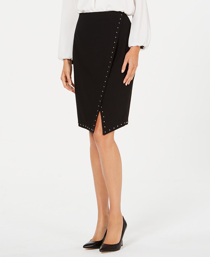 Calvin Klein Women's Studded Asymmetric Pencil Skirt Black Size 10