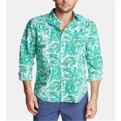 Nautica Men's Print Classic Fit Button Down Shirt Green Size Small