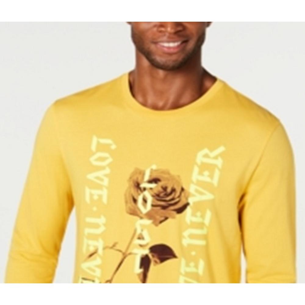 Guess Men's T-Shirt Crewneck Rose Graphic Front Tee Yellow Size XX-Large