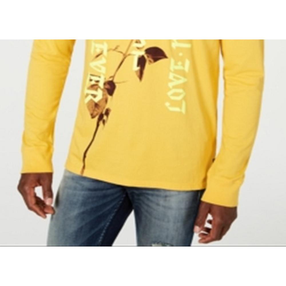 Guess Men's T-Shirt Crewneck Rose Graphic Front Tee Yellow Size XX-Large