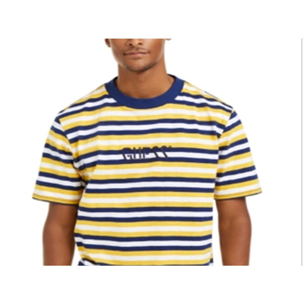 Guess Men's Logo Graphic Stripe T-Shirt Yellow Size Small