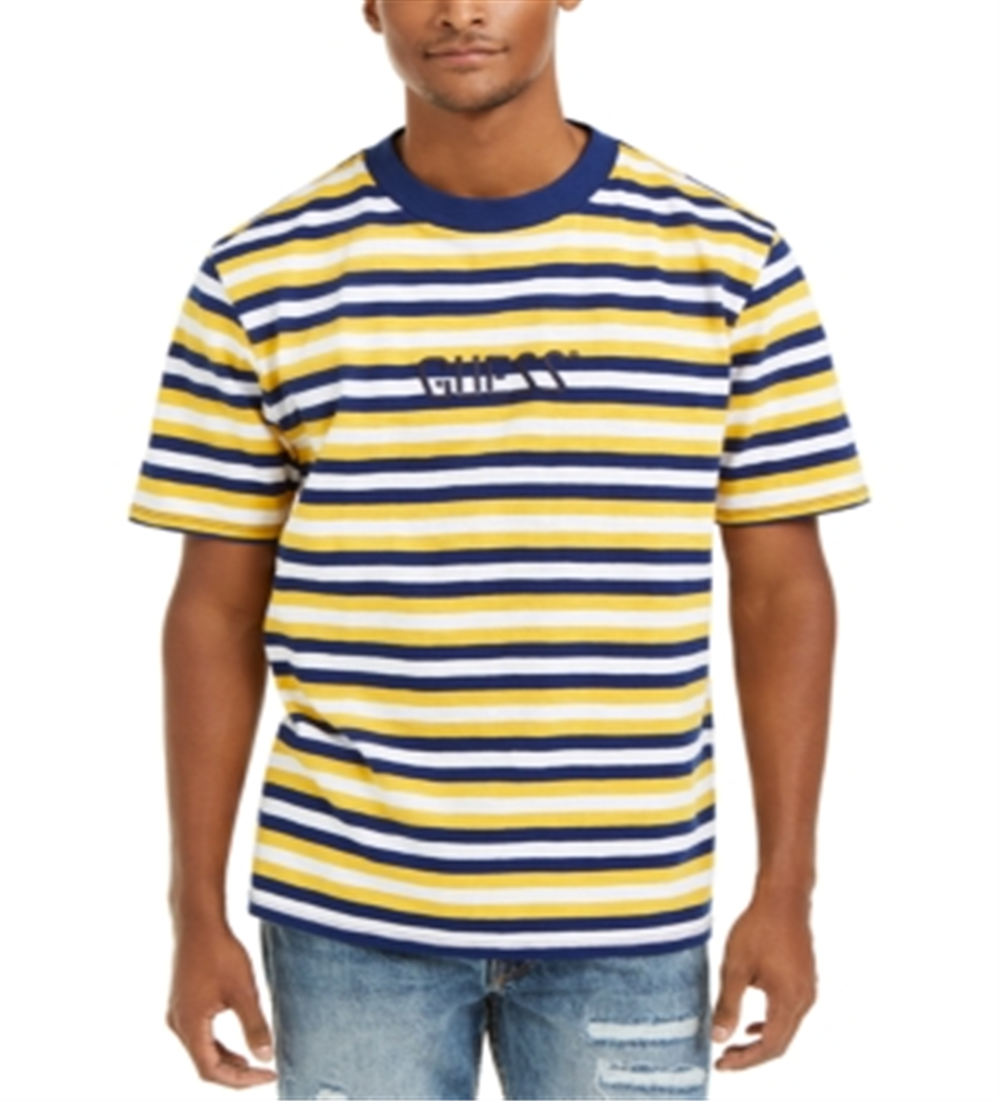 Guess Men's Logo Graphic Stripe T-Shirt Yellow Size Small