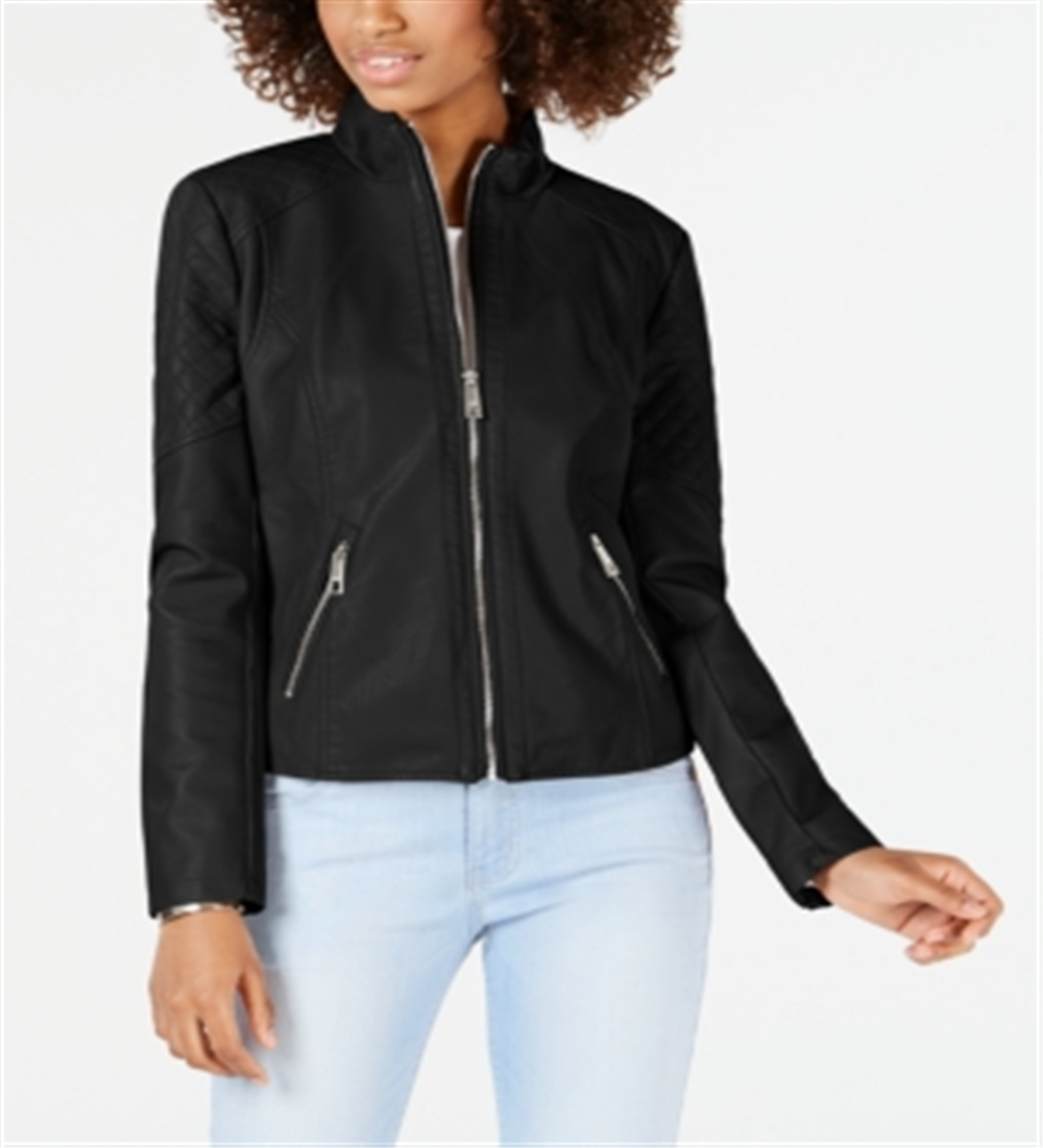 Guess Women's Quilted Faux Leather Moto Jacket Black Size X-Small