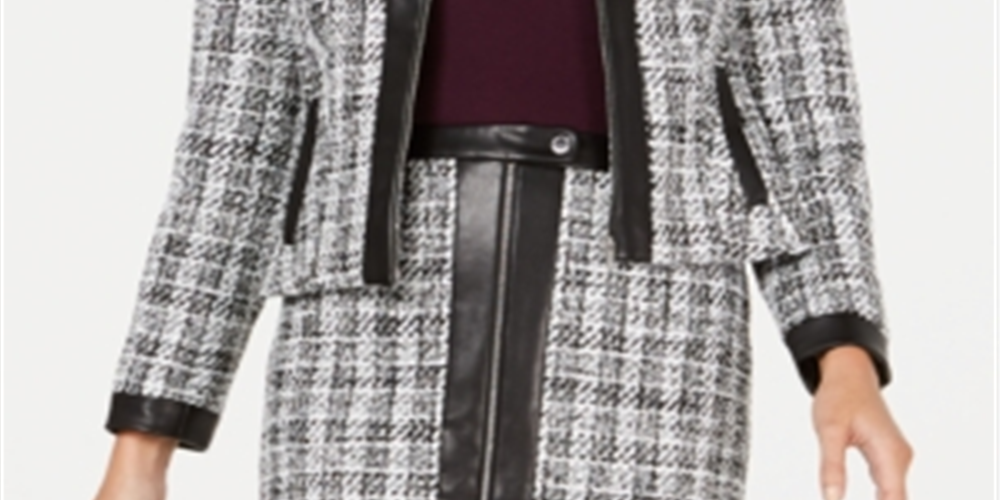 Calvin Klein Women's Tweed Zip Up Jacket White/Black Size 2