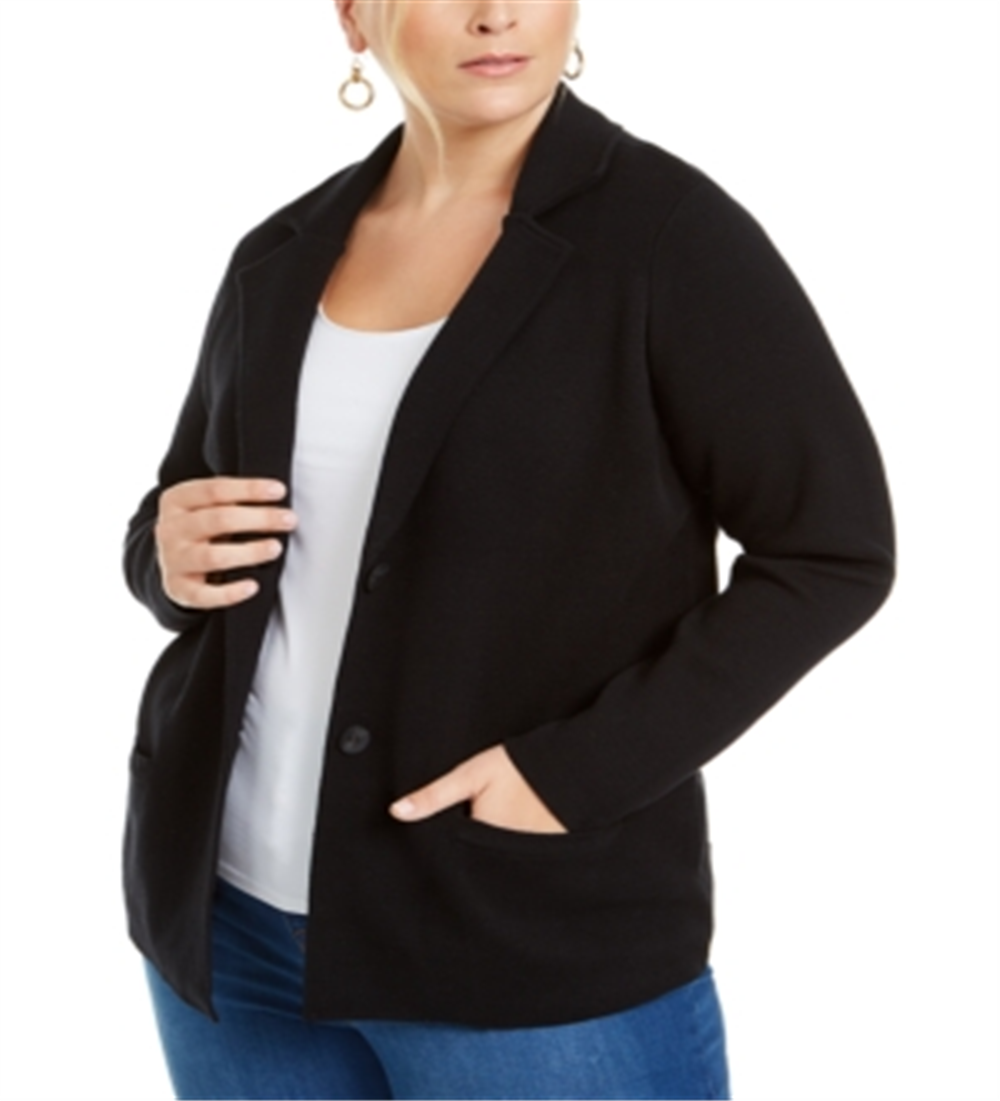 Charter Club Women's Cotton Blazer Sweater Black Size 1X