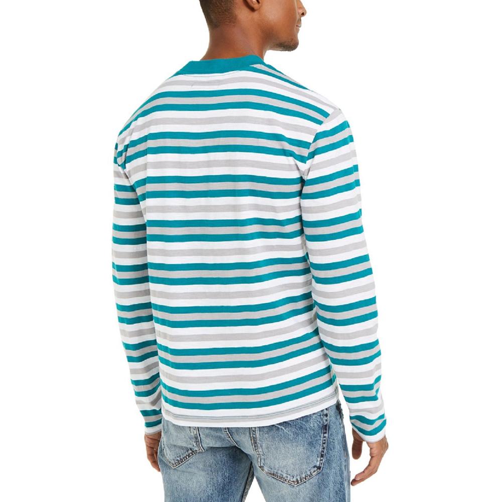 GUESS Men's Cotton Striped Logo T-Shirt Green Size Large