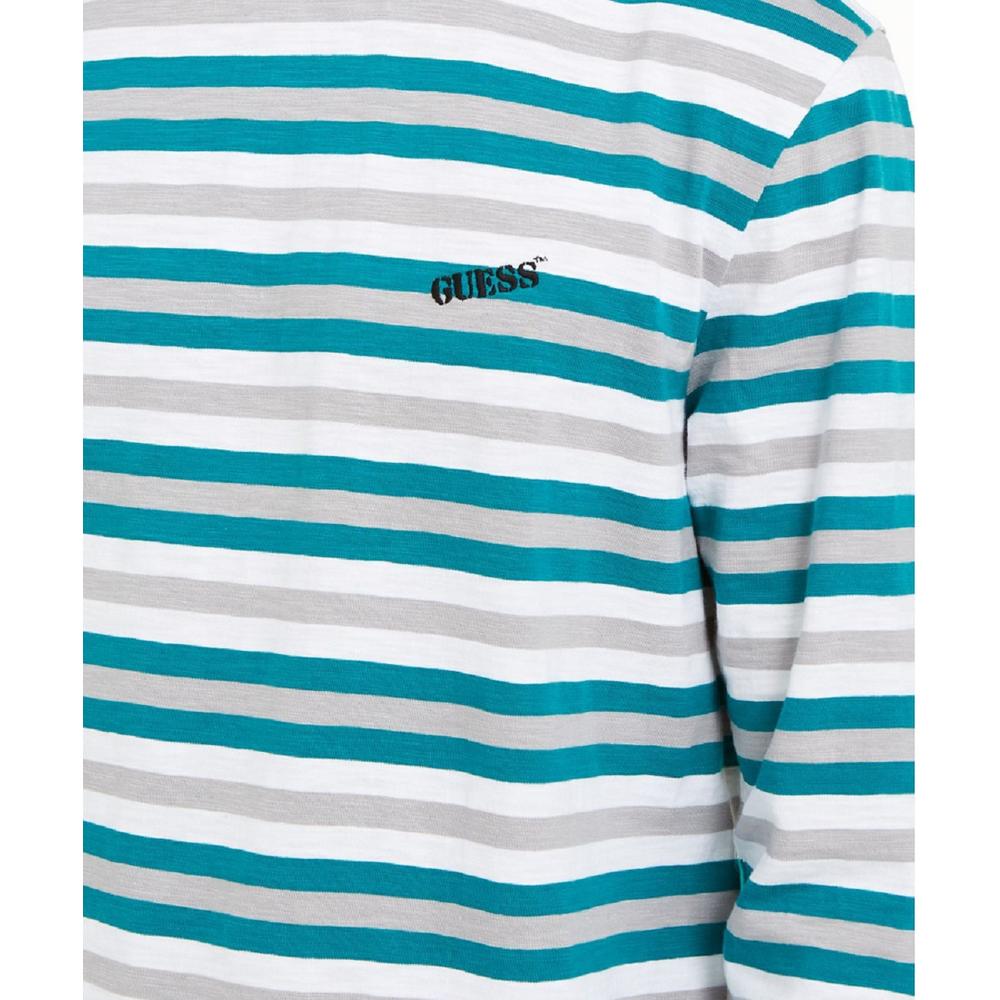 GUESS Men's Cotton Striped Logo T-Shirt Green Size Large