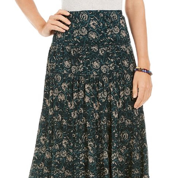 Style & Co Women's Tiered Maxi Skirt Green Size Petite XL