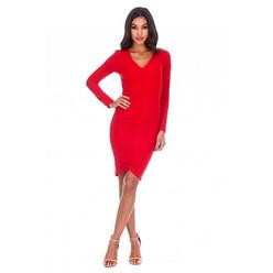 Ax Paris Women's Ruched Sleeved Dress Red Size 10