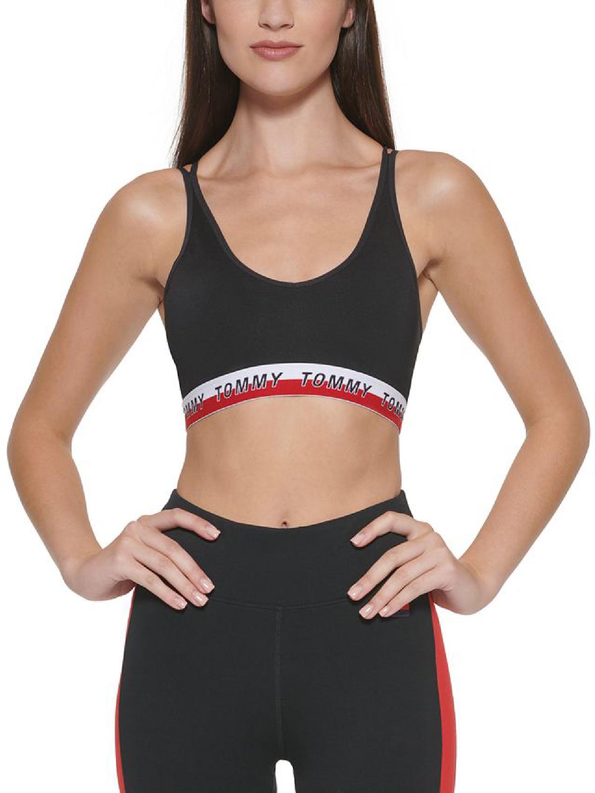 Tommy Hilfiger Women's Logo Fitness Sports Bra Black Size Large