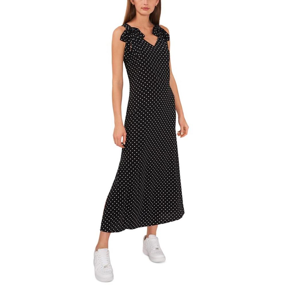 Riley & Rae Women's Tied Shoulder Polk Dot Maxi Dress Black Size Small