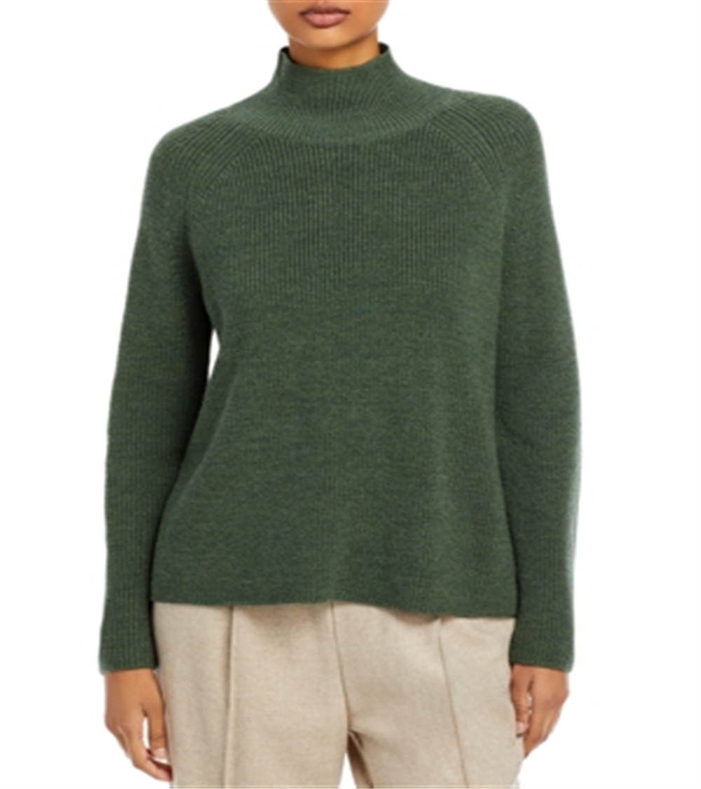 Eileen Fisher Women's Mock Neck Raglan Sweater Green Size Petite Small