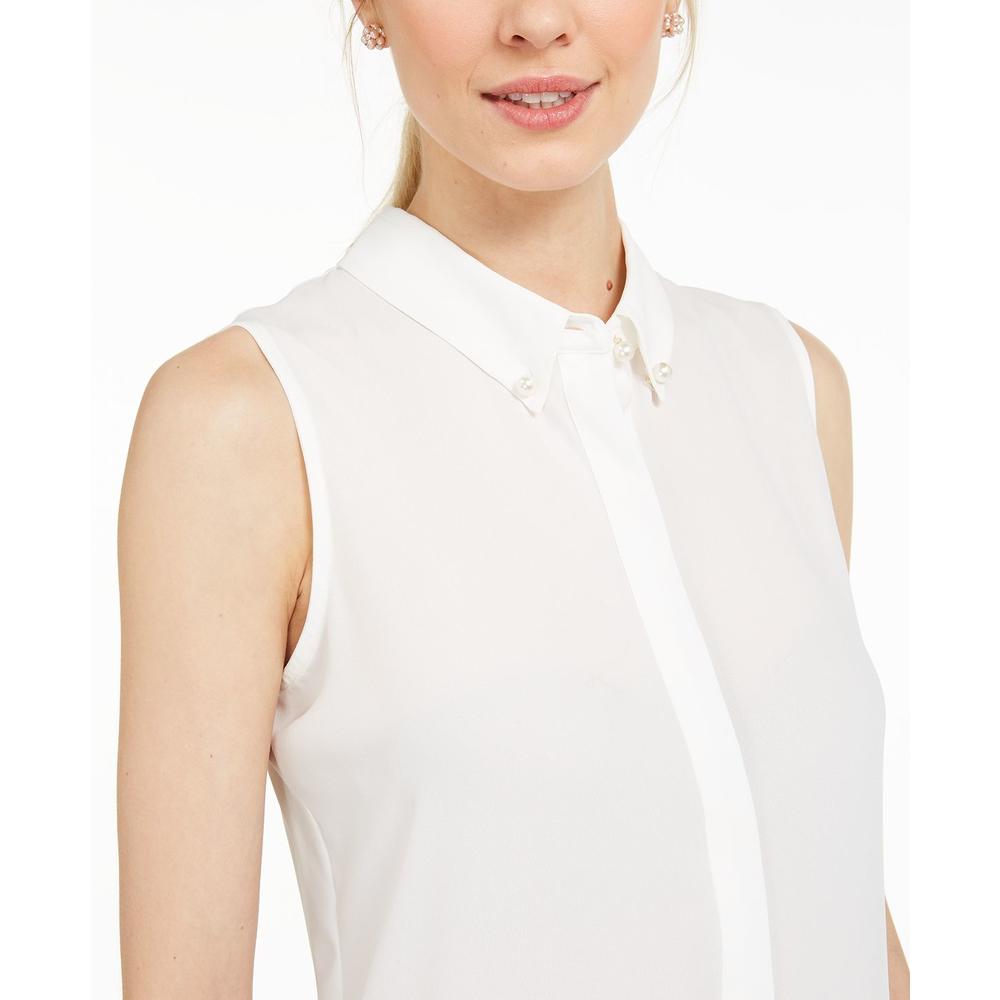 Karl Lagerfeld Paris Women's Sleeveless Pearl Neck Top White Size Medium