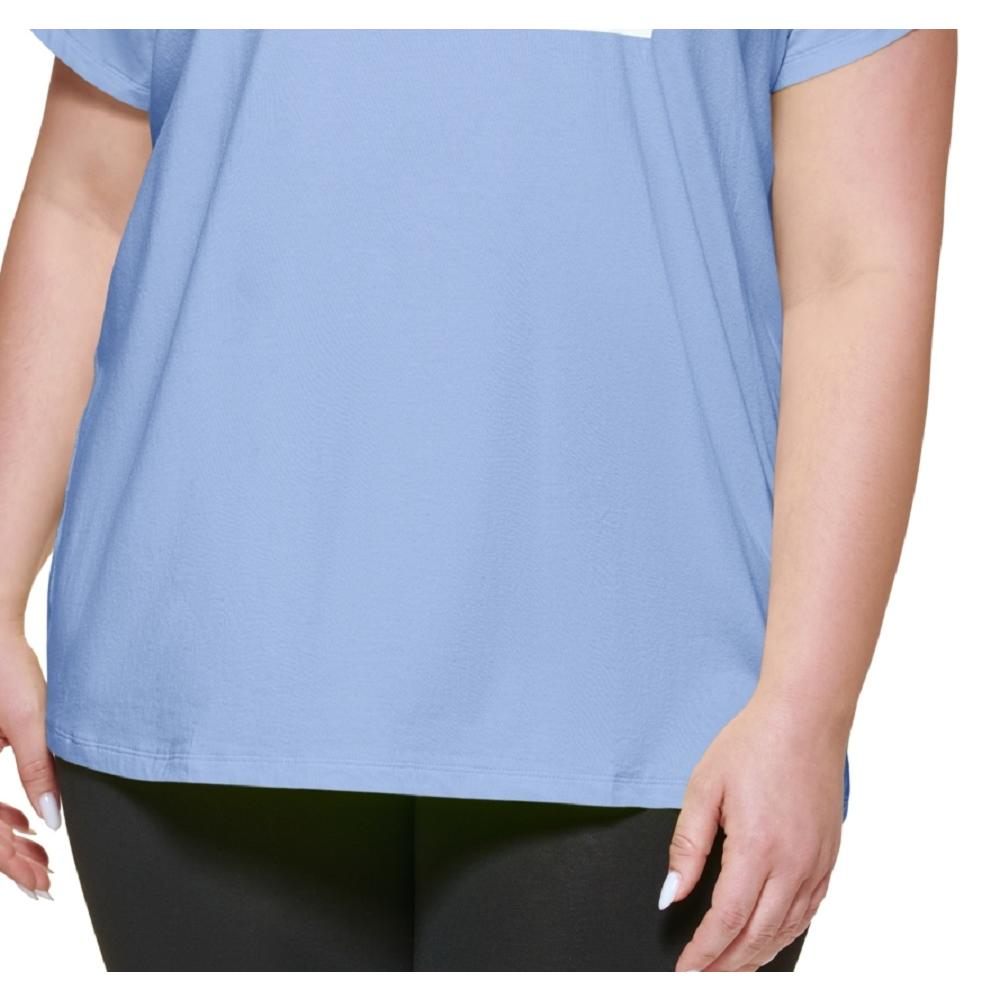 DKNY Women's Plus Two Tone Logo Graphic T-Shirt Blue Size 3X