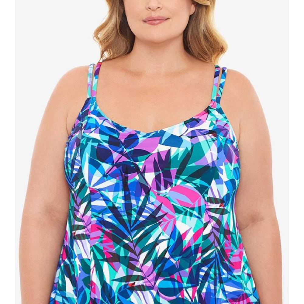 Swim Solutions Women's High Low Tankini Top Swimsuit Blue Size 18W