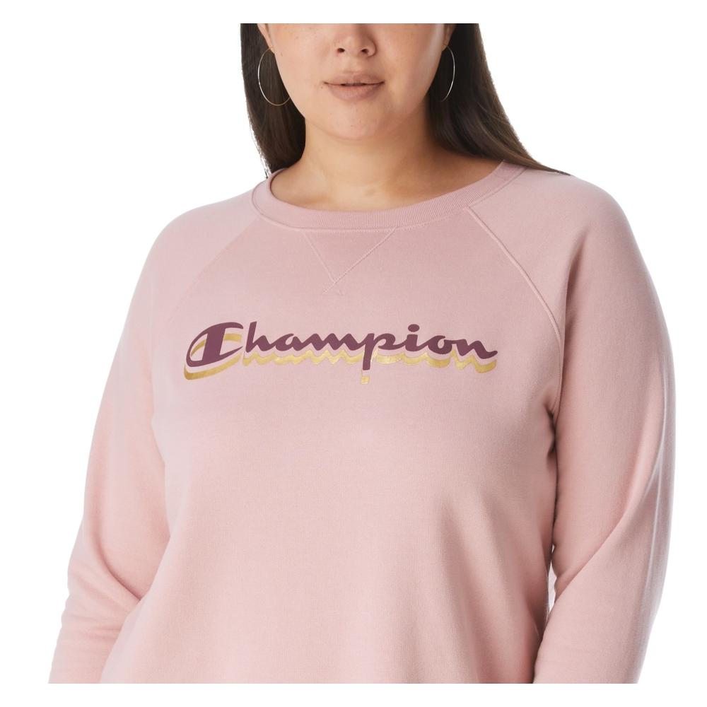 Champion Women's Plus Powerblend Logo Boyfriend Sweatshirt Pink Size 1X