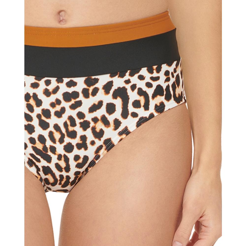 DKNY Women's Colorblocked High Waist Bikini Bottoms Swimsuit Brown Size Large