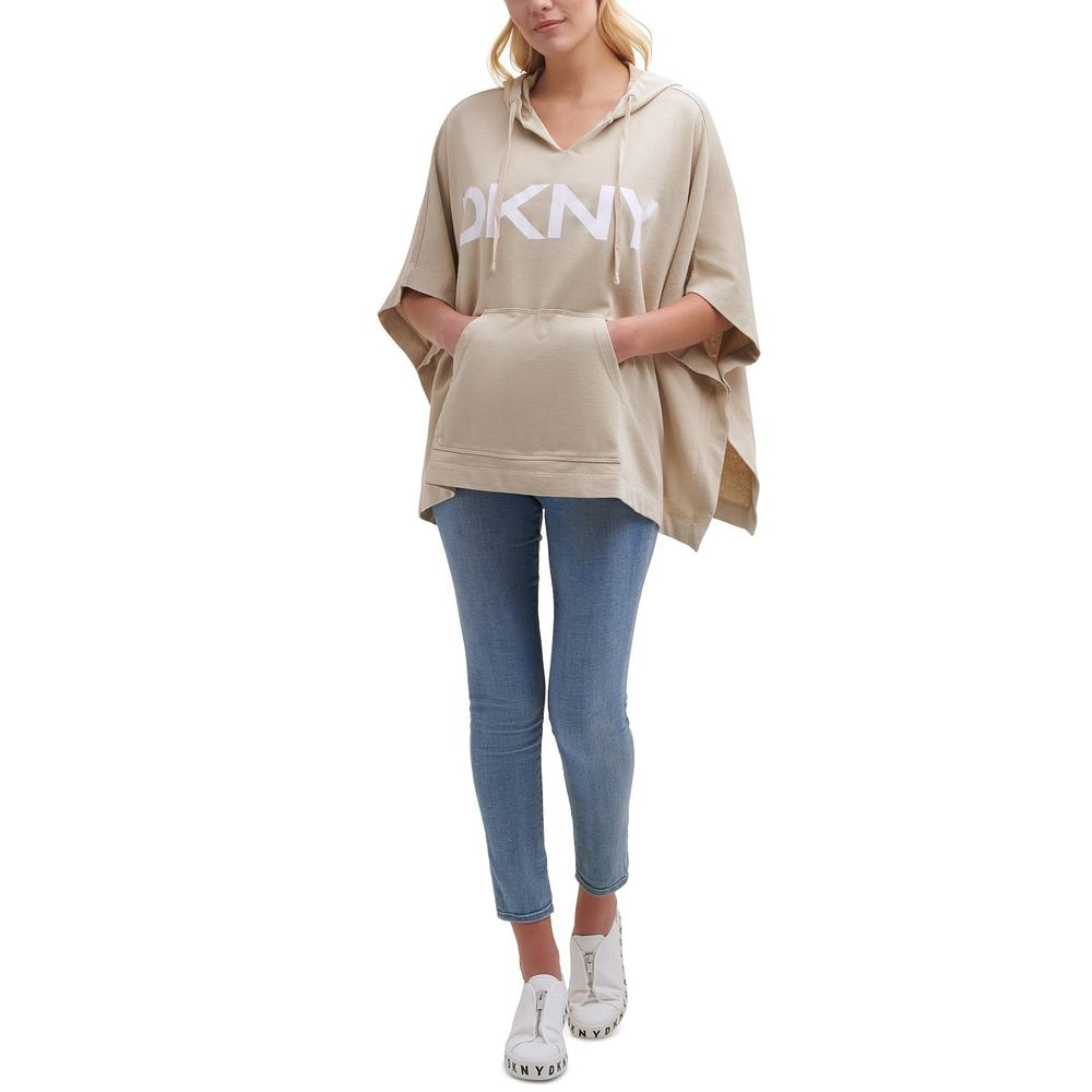 DKNY Women's Logo Poncho Sweatshirt Beige Size X-Small