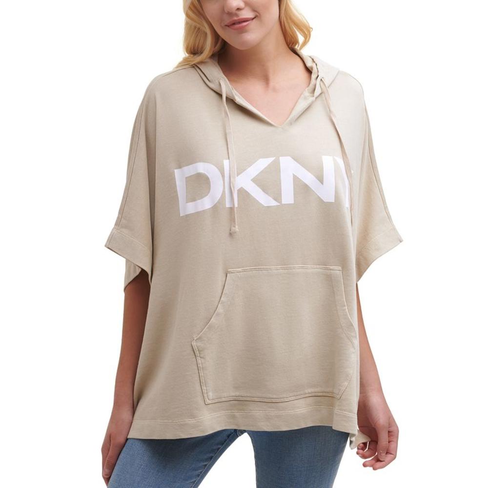 DKNY Women's Logo Poncho Sweatshirt Beige Size X-Small