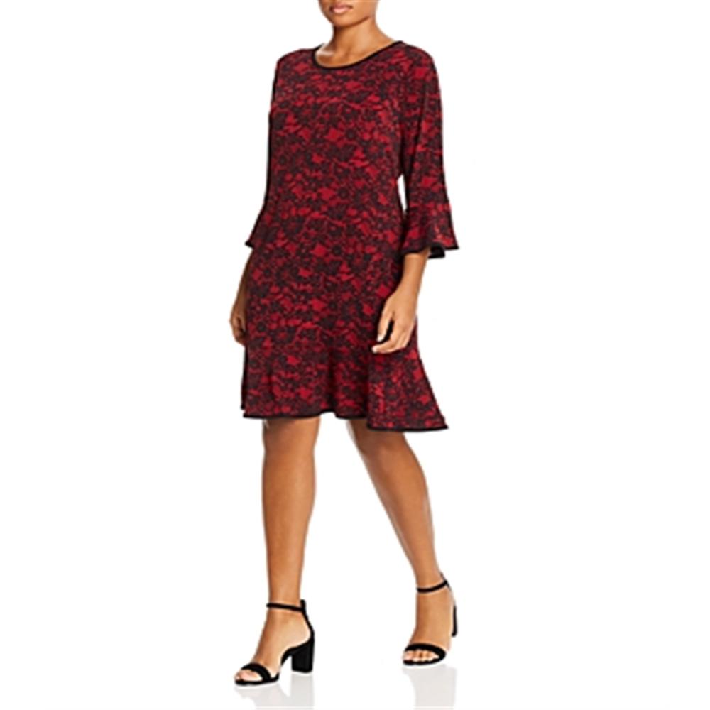 Michael Kors Women's Plus Flounce Dress Printed Shift Red Size 0X