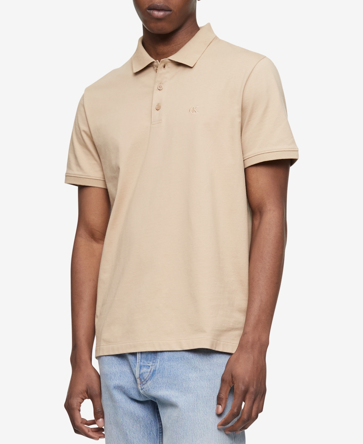 Calvin Klein Men's Regular Fit Monogram Logo Polo Shirt Brown Size Small