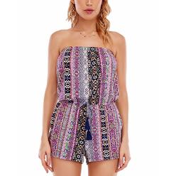 Lucky Brand Women's Printed Boho Chic Swim Romper Cover Up Swimsuit Blue Size L