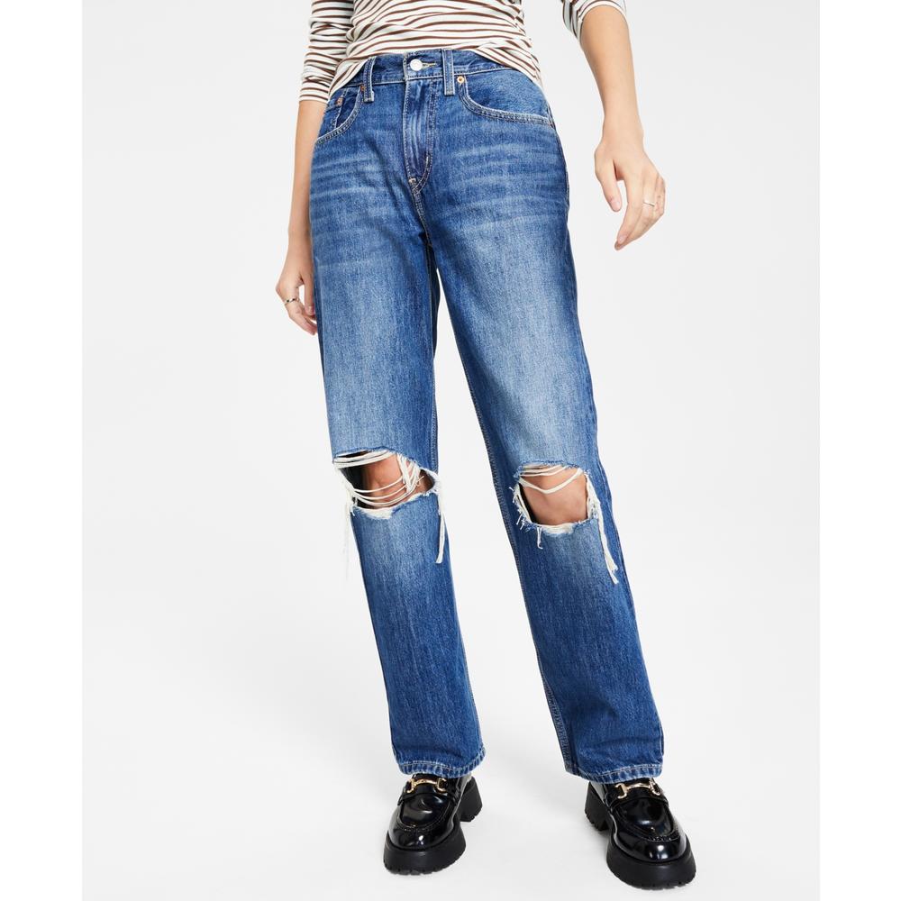 Levi's Women's Low Pro Relaxed Ripped Straight Leg Jeans Blue Size 32X28