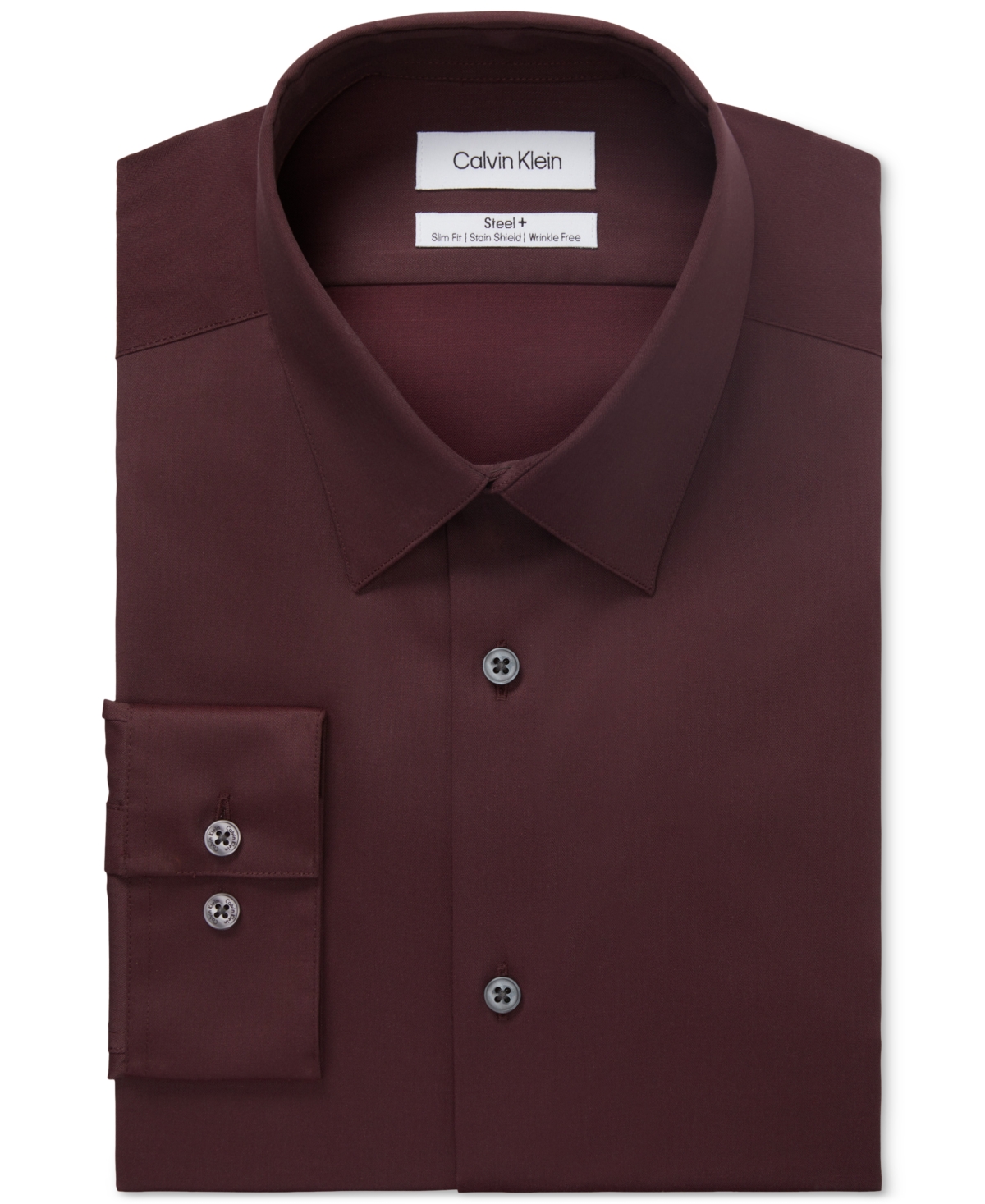 Calvin Klein Men's Slim Fit Non Iron Stain Shield Solid Dress Shirt Maroon Size 16X32X33
