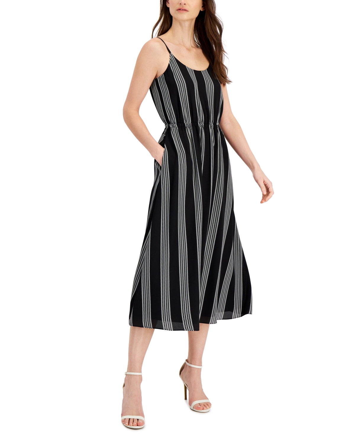 Anne Klein Women's Striped Tank Dress Black Size Petite Large