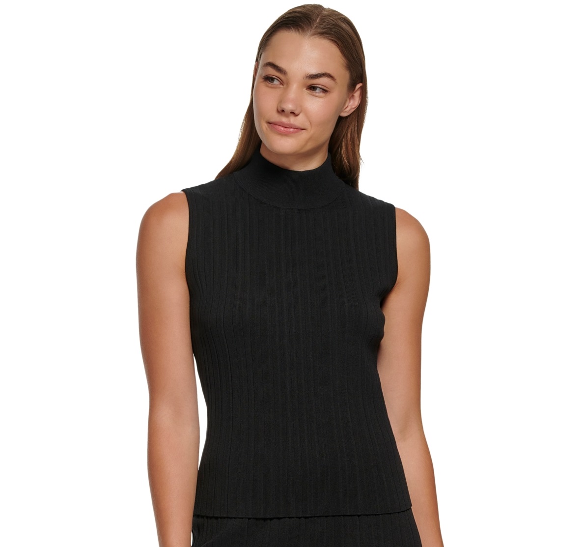 Calvin Klein Women's Sleeveless Ribbed Mock Neck Sweater Black Size Medium