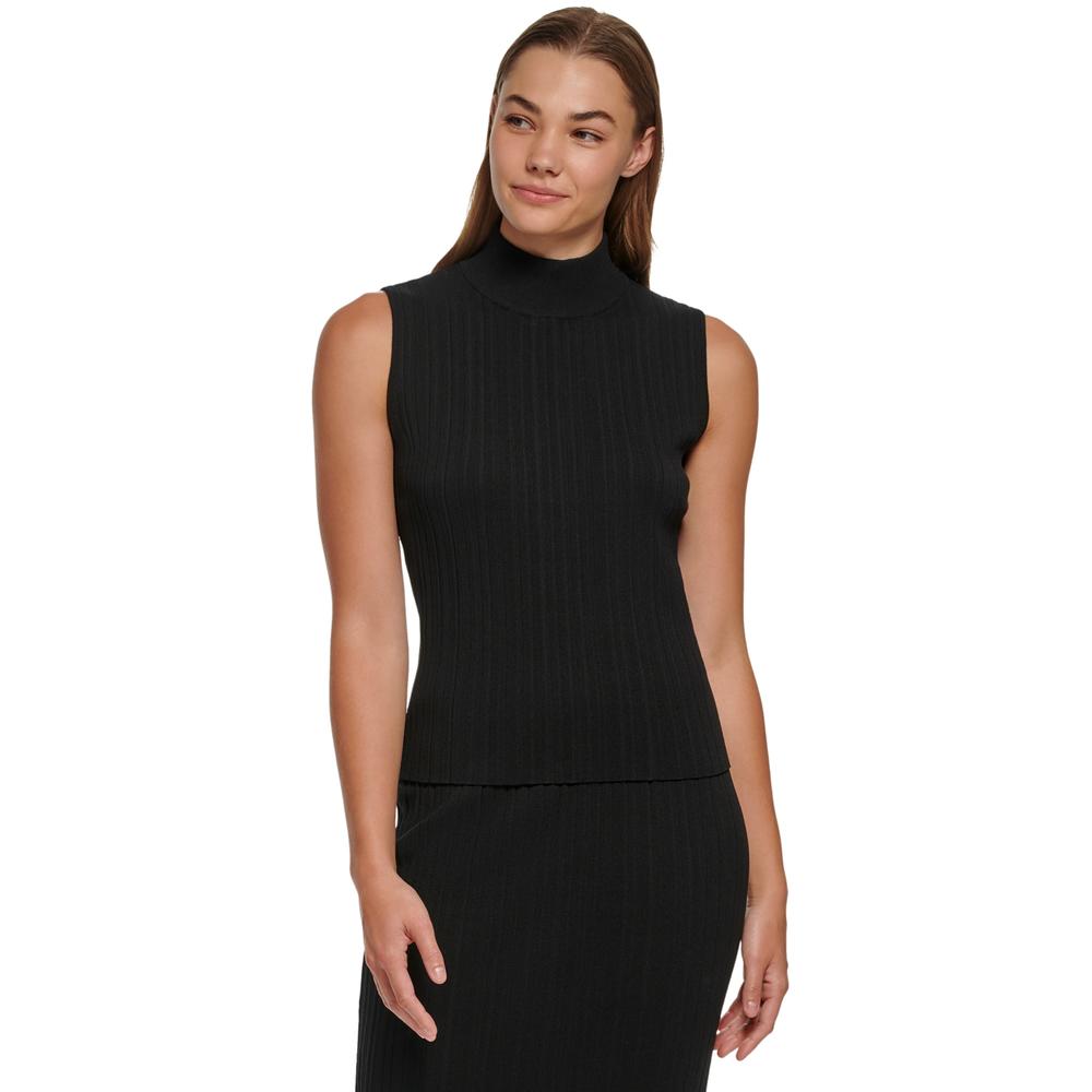 Calvin Klein Women's Sleeveless Ribbed Mock Neck Sweater Black Size Medium