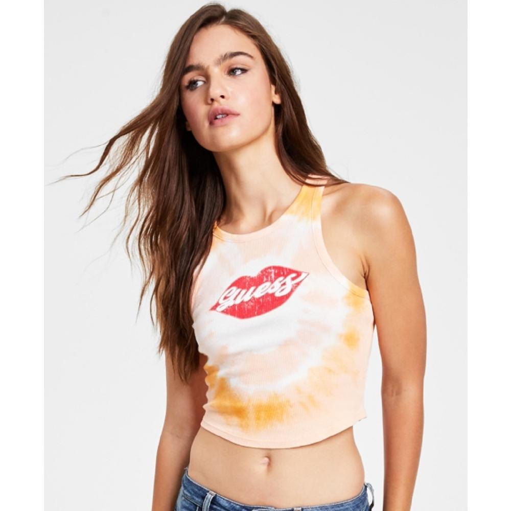 GUESS Women's Cotton Lips Logo Tank Top Pink Size Large