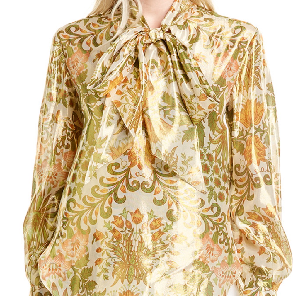Oscar De La Renta Women's Silk Blend Blouse Yellow Size Large