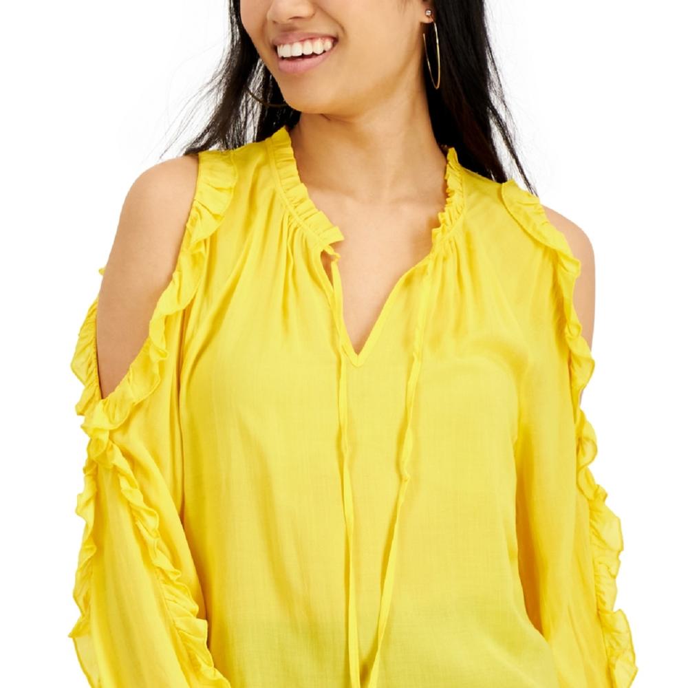 Willow Drive Women's Ruffled Cold Shoulder Top Yellow Size Large