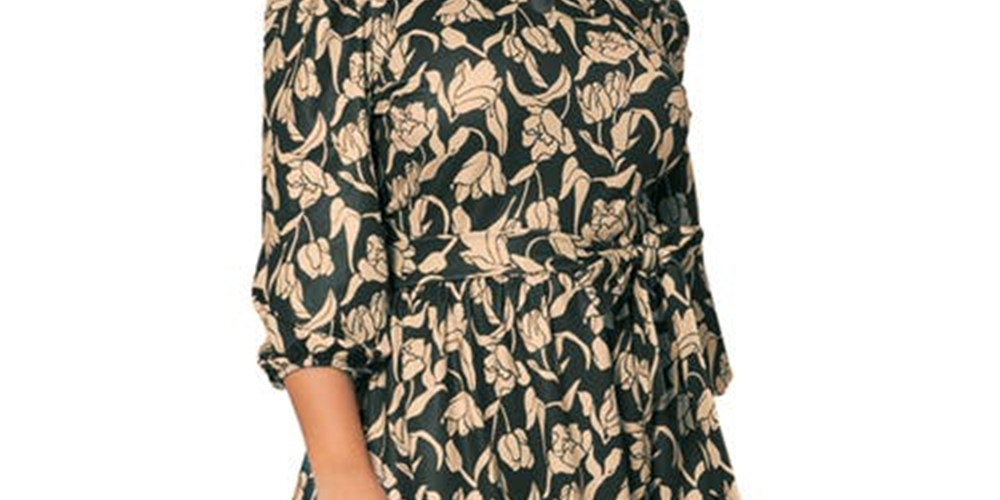 Leota Women's Iman Floral Balloon Sleeve Midi Dress Brown Size 1X
