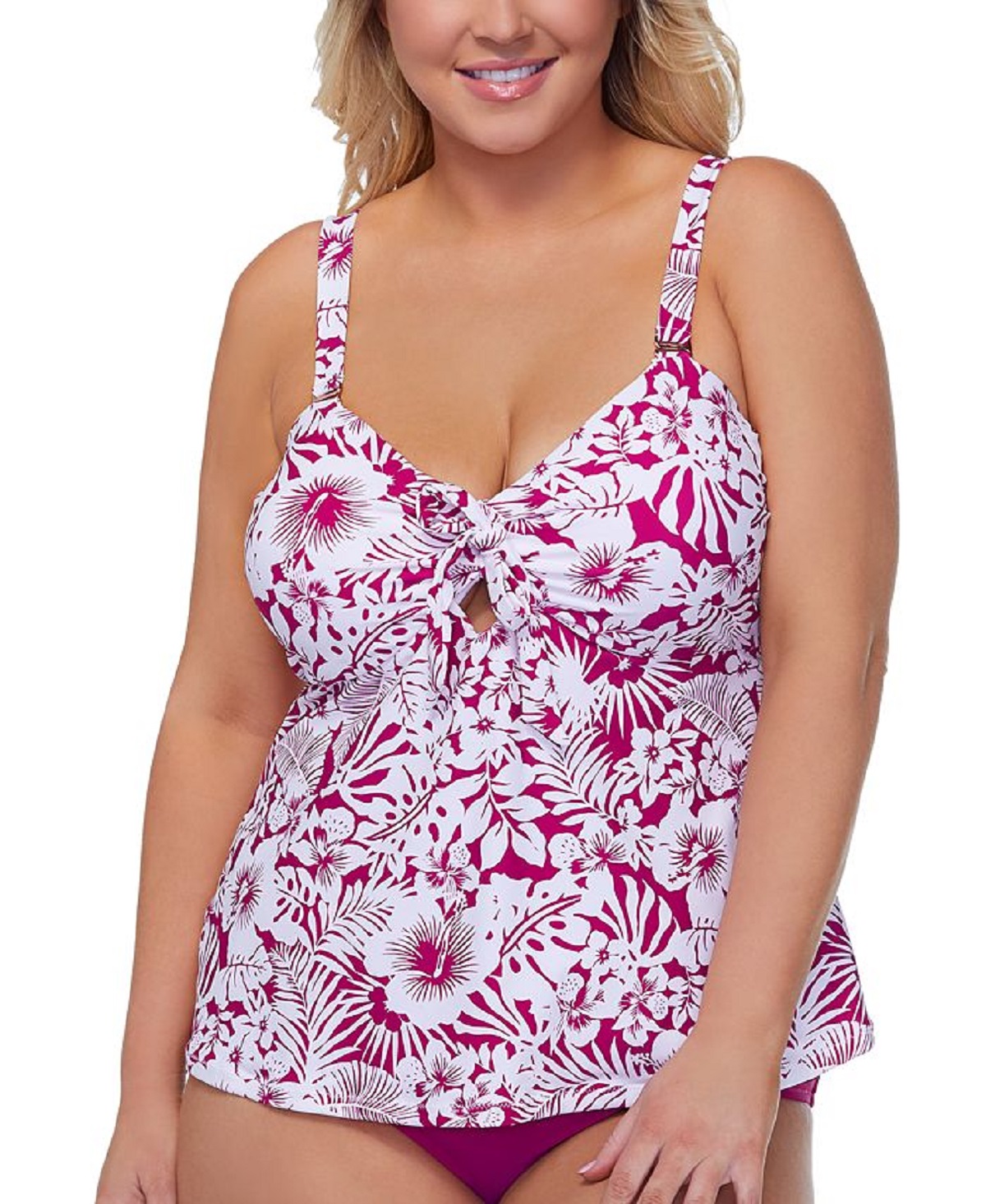 Raisins Curve Women's Printed Top Tankini Swimsuit Pink Size 20W