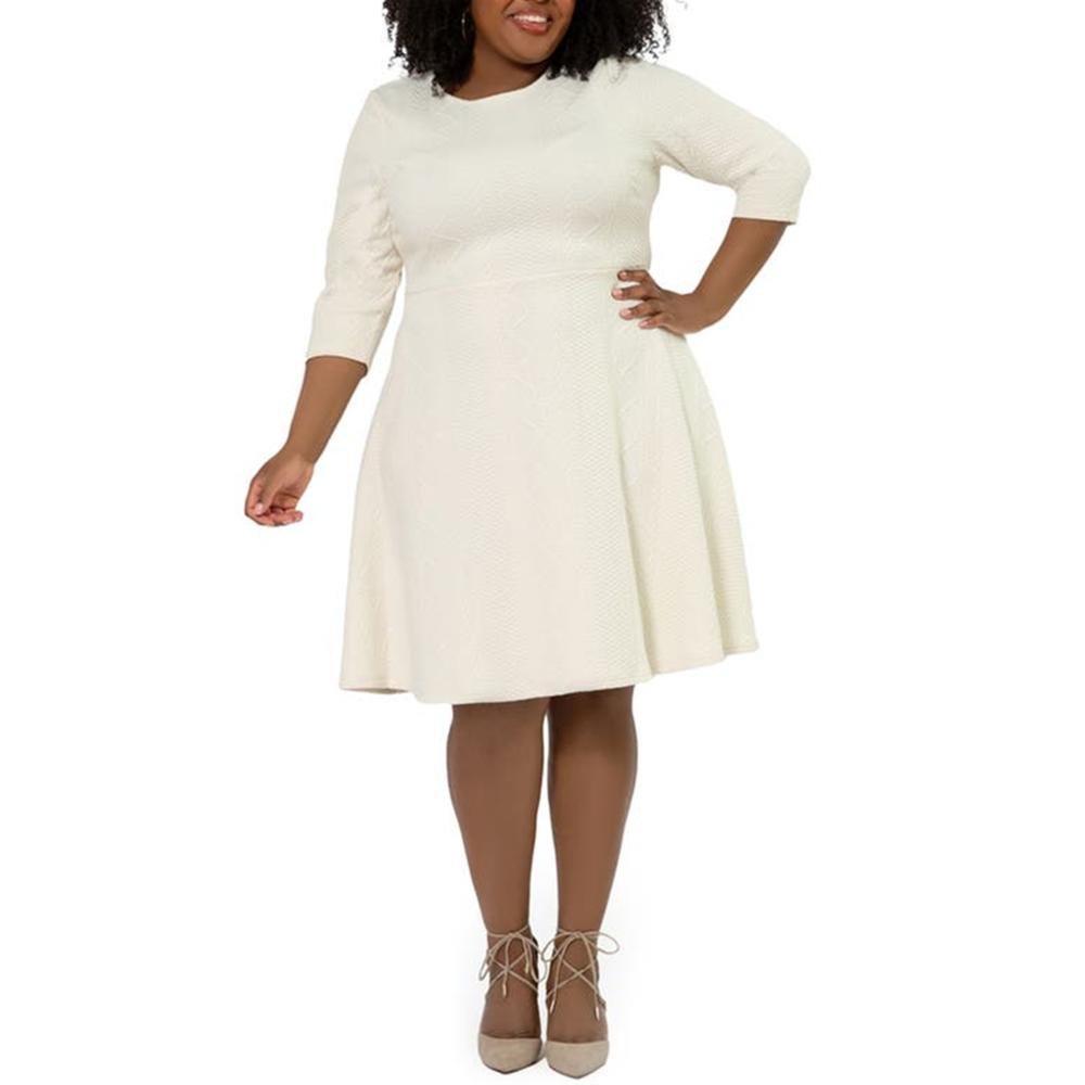 Leota Women's Katherine Jacquard Fit & Flare Dress White Size 3X