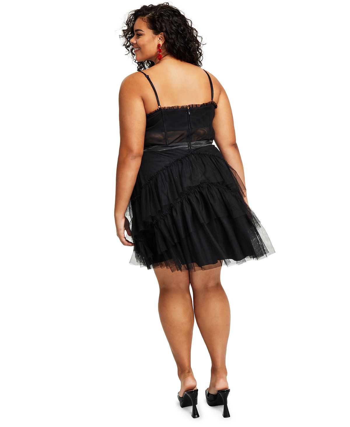 City Studios Women's Tiered Fit & Flare Dress Black Size 16W