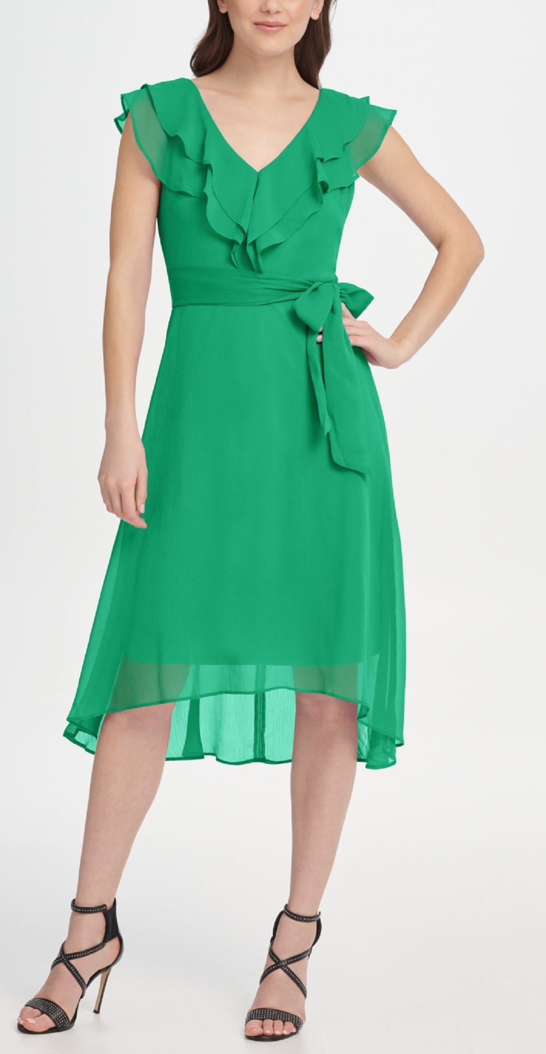 DKNY Women's Double Ruffle-Collar Dress Green Size 2
