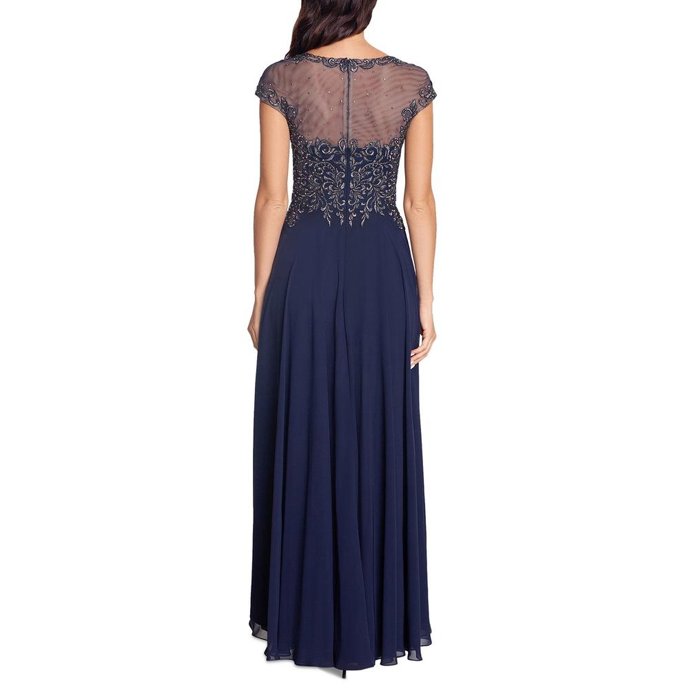 XSCAPE Women's Embellished Illusion Top Gown Blue Size 10Petite