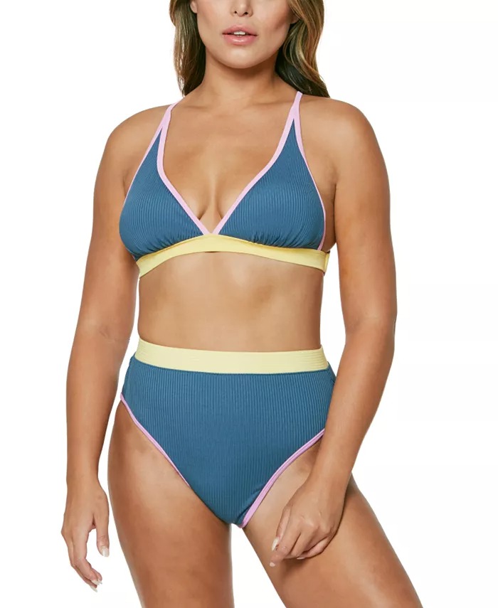 Jessica Simpson Women's Triangle Bra Bikini Top Swimsuit Blue Size Small