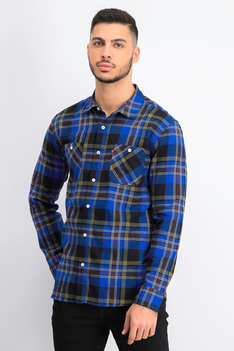 Levi's Men's Dual Pocket Plaid Flannel Shirt Blue  Size  Extra Large