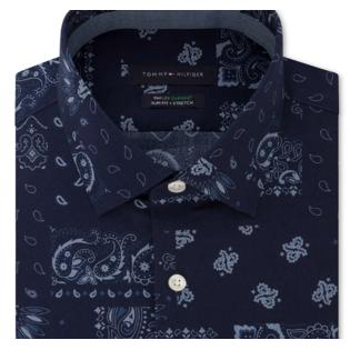Tommy Hilfiger Men's Slim-Fit Non-Iron Thflex Supima Performance Stretch Paisley Print Dress Shirt Blue Size 15-15.1/2-32-33 Tommy Hilfiger Men's Slim-Fit Non-Iron Thflex Supima Performance Stretch Paisley Print Dress Shirt Blue Size 15-15.1/2-32-33