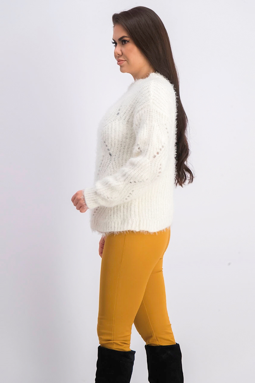 Freshman Juniors' Pointelle Chenille Sweater White Size Extra Large