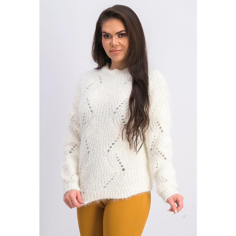 Freshman Juniors' Pointelle Chenille Sweater White Size Extra Large