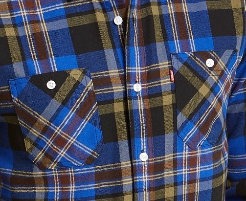 Levi's Men's Dual Pocket Plaid Flannel Shirt Blue Size Medium