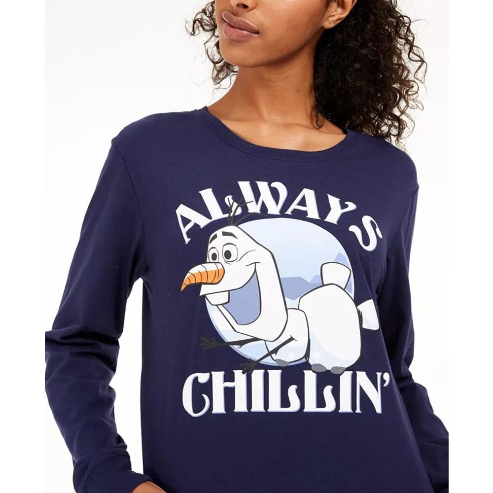 Disney Juniors Women's Frozen Olaf Graphic T-Shirt Dark Blue Size Large