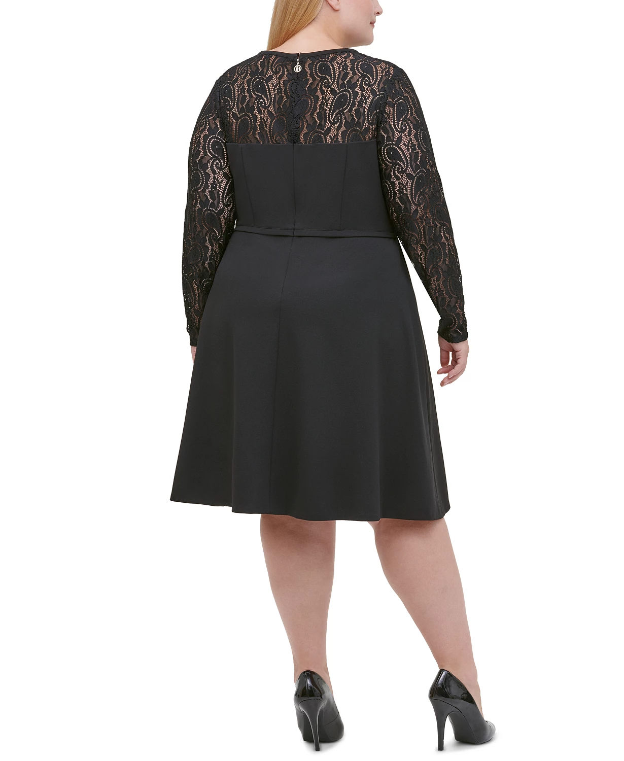 Tommy Hilfiger Women's Lace Sleeve Fit & Flare Dress Black Size Petite Small Tommy Hilfiger Women's Lace Sleeve Fit & Flare Dress Black Size Petite Small